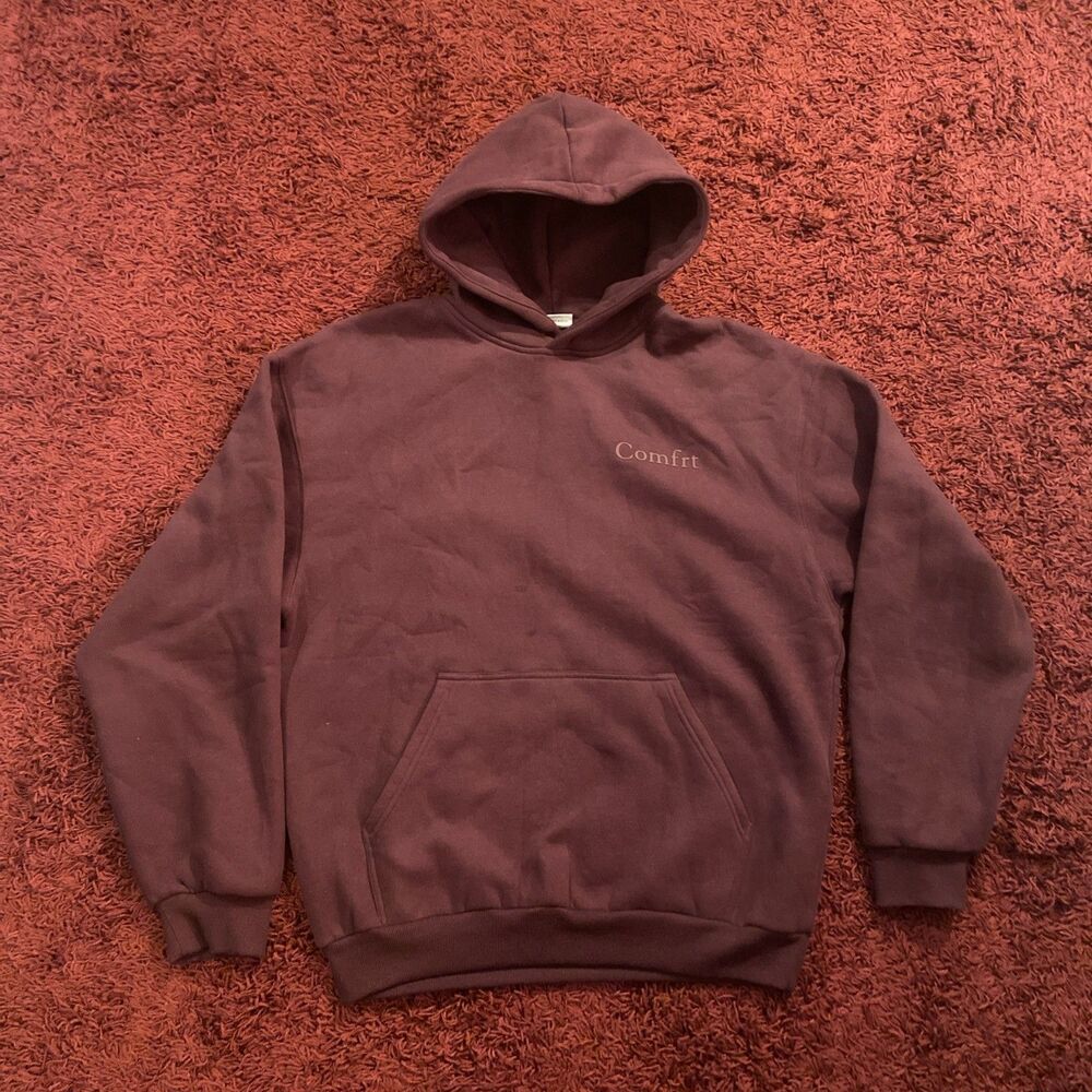 Comfrt Hoodie Men’s Size Large Maroon Pullover Fleece Hooded Sweatshirt - Picture 3 of 11